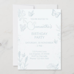 Baby Blue Butterfly Birthday Invitation