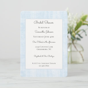 Baby Blue Butterfly Faux Linen Bridal Shower Invitation