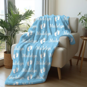Baby Blue Calligraphy Personalised Repeat Name Fleece Blanket