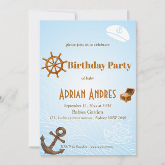 Baby Blue Captain Birthday Invitation