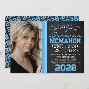 Baby Blue Chalkboard Graduation Photo Invitation