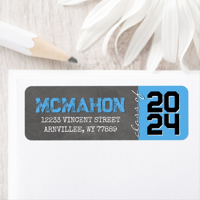 Baby Blue Chalkboard Graduation Return Address Label (Creator Uploaded)