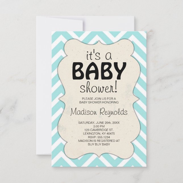 Baby Blue Chevron Baby Shower Invitation (Front)