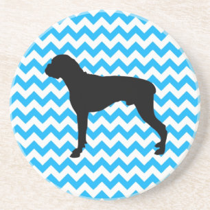 Baby Blue Chevron With Boxer Silhouette Coaster