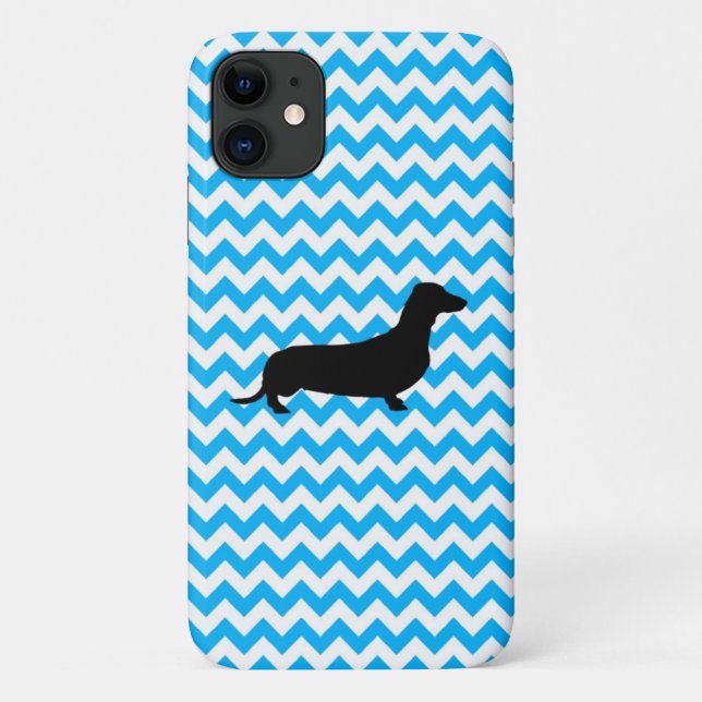 Baby Blue Chevron With Dachshund Silhouette Case-Mate iPhone Case (Back)