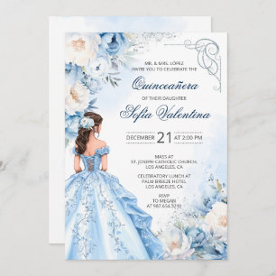 Baby Blue Cinderella Quinceañera Invitation