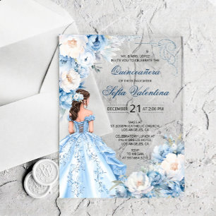 Baby Blue Cinderella Quinceañera Invitation