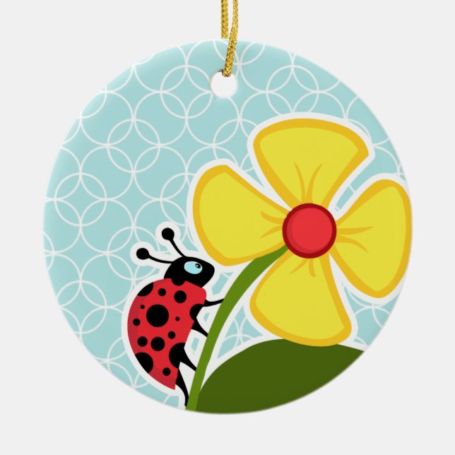 Baby Blue Circles; Ladybug Ceramic Ornament (Front)