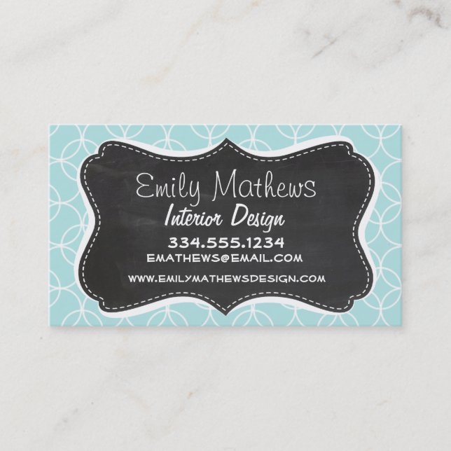 Baby Blue Circles; Vintage Chalkboard Business Card (Front)