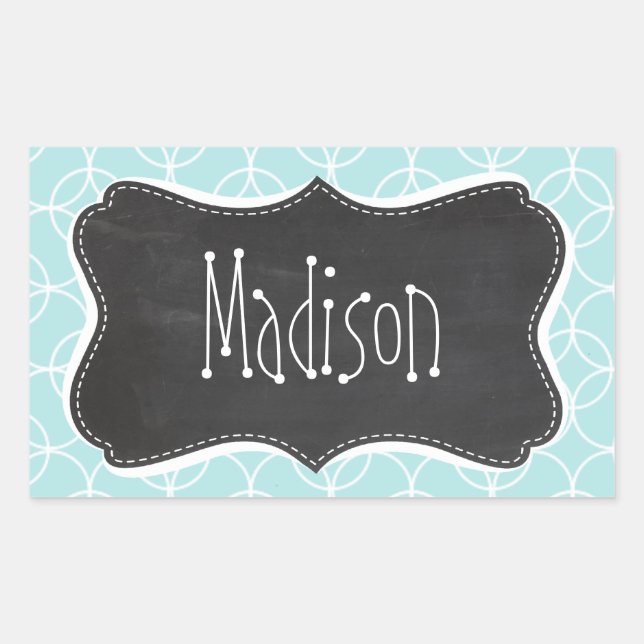 Baby Blue Circles; Vintage Chalkboard Rectangular Sticker (Front)