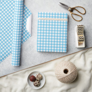 Baby blue classic check pattern wrapping paper
