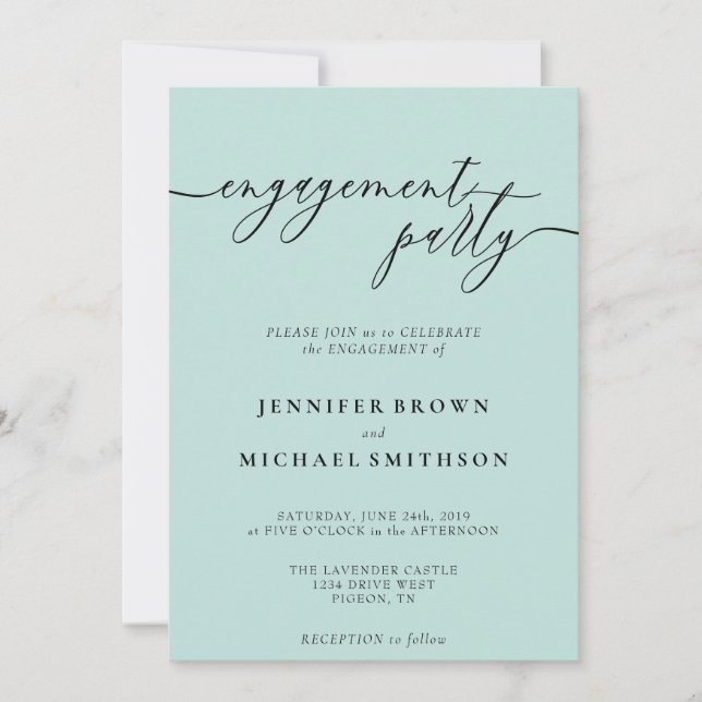 Baby Blue Clean Modern wedding Engagement Party Invitation (Front)