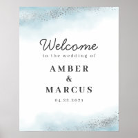 Baby Blue Cloud Silver Wedding Welcome Sign