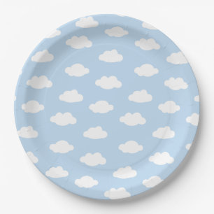 Baby blue cloudy sky pattern paper plate