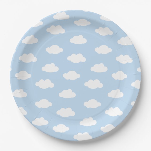 Baby blue cloudy sky pattern  paper plate (Front)