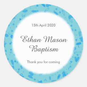 Baby Blue Confetti Baptism Christening Favour Classic Round Sticker