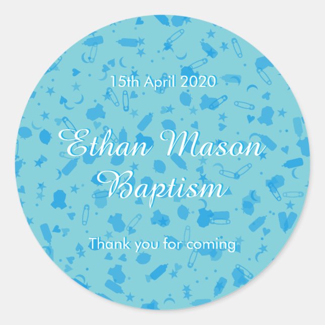Baby Blue Confetti Baptism Christening Favour Classic Round Sticker (Front)
