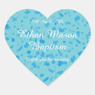 Baby Blue Confetti Baptism Christening Favour Heart Sticker