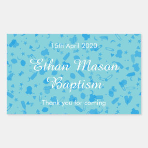 Baby Blue Confetti Baptism Christening Favour Rectangular Sticker