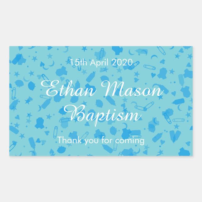 Baby Blue Confetti Baptism Christening Favour Rectangular Sticker (Front)