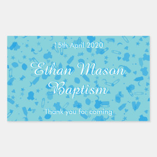 Baby Blue Confetti Baptism Christening Favour Rectangular Sticker