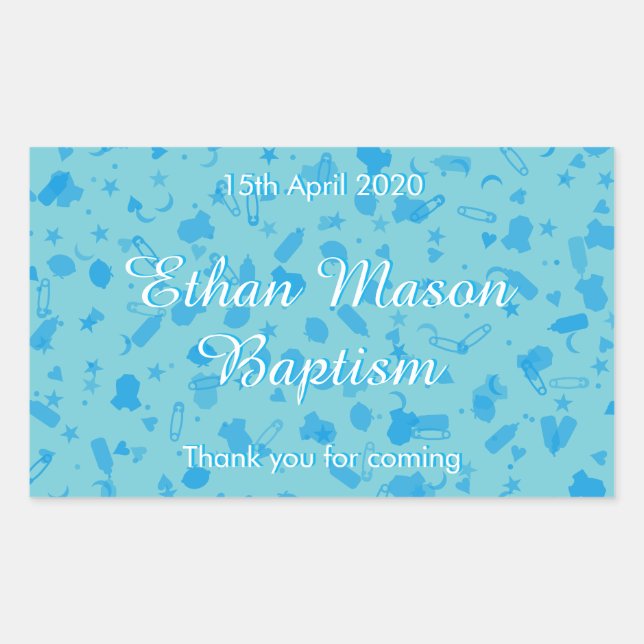 Baby Blue Confetti Baptism Christening Favour Rectangular Sticker (Front)