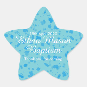 Baby Blue Confetti Baptism Christening Favour Star Sticker