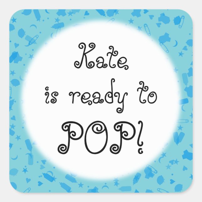 Baby Blue Confetti Ready to POP! Baby Shower Square Sticker (Front)