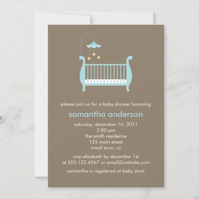 Baby Blue Crib Boy Baby Shower Invitation (Front)