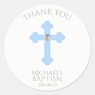 Baby Blue Cross Baptism/Christening Boy Thank You Classic Round Sticker