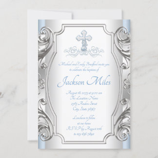 Baby Blue Cross Boy Baptism Christening Invitation