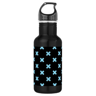 Baby blue cross stitches on black 532 ml water bottle