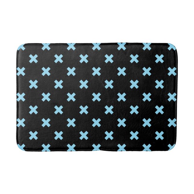 Baby blue cross stitches on black bath mat (Front)