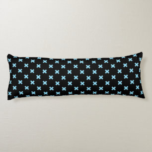 Baby blue cross stitches on black body cushion