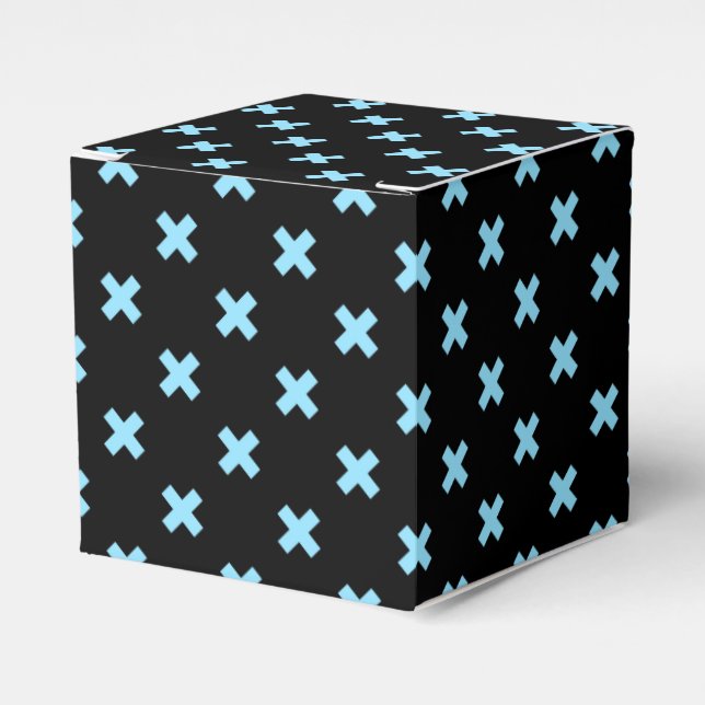 Baby blue cross stitches on black favour box (Front Side)