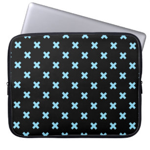 Baby blue cross stitches on black laptop sleeve