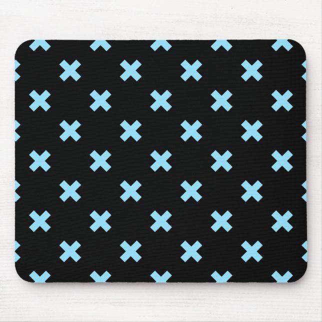 Baby blue cross stitches on black mouse pad (Front)