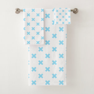 Baby blue cross stitches on white bath towel set