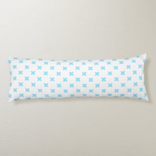 Baby blue cross stitches on white body cushion