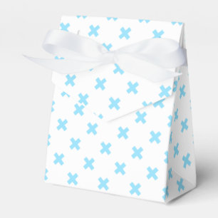 Baby blue cross stitches on white favour box