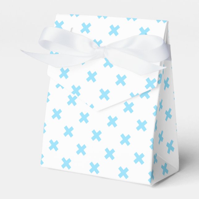 Baby blue cross stitches on white favour box (Front Side)