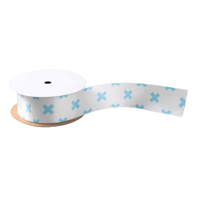 Baby blue cross stitches on white satin ribbon (Spool)