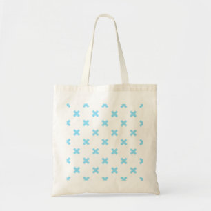 Baby blue cross stitches on white tote bag