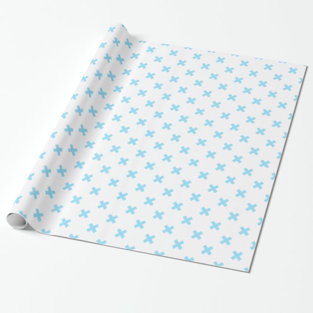 Baby blue cross stitches on white wrapping paper (Unrolled)