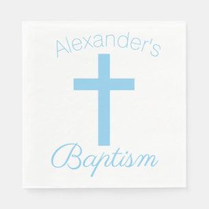 Baby Blue Cross with Custom Name Baptism Napkin