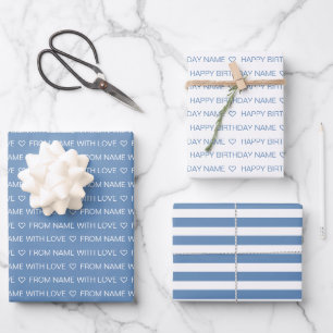 Baby Blue Custom Happy Birthday With Love Wrapping Paper Sheet