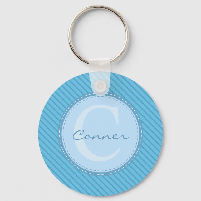 Baby Blue Custom Personal Monogram Key Ring (Front)
