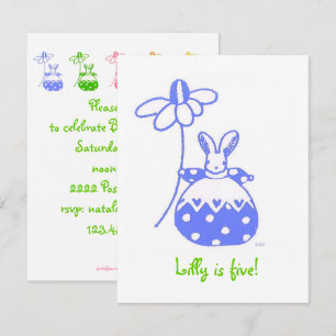 baby blue daisy bunny birthday invitation