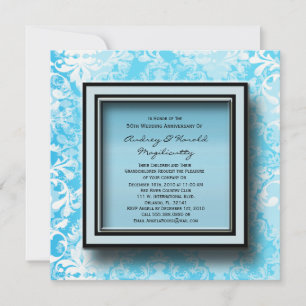 Baby Blue Damask Anniversary Party Invitation