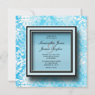 Baby Blue Damask Elegant Vintage Wedding Invit Invitation